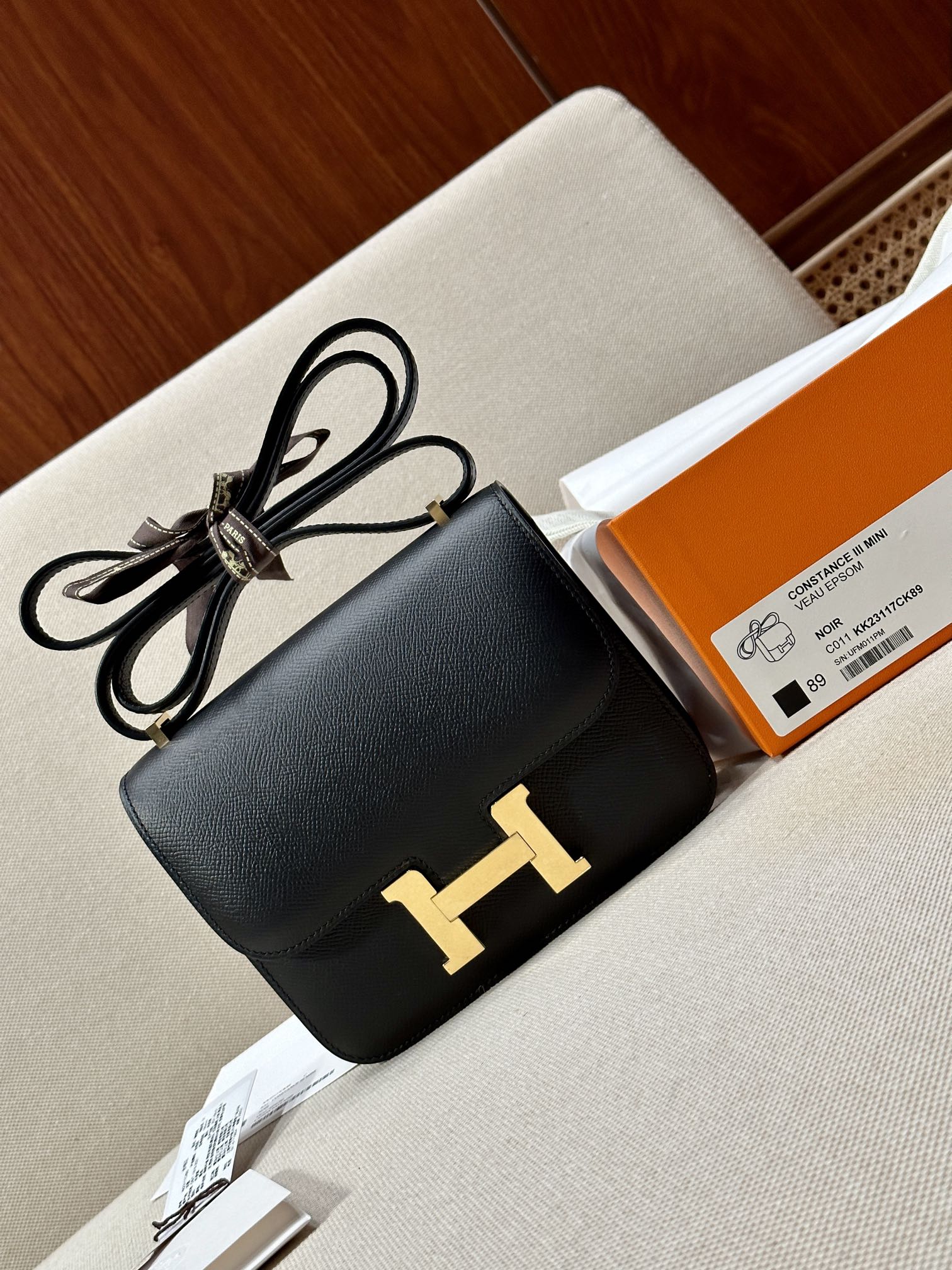 Hermes Constance 18 Mini Shoulder Bag In Black Epsom Leather